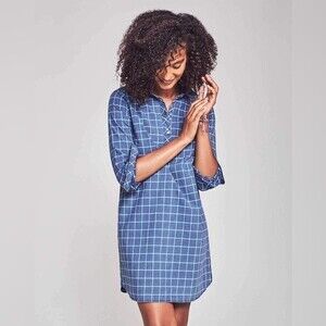 Faherty Lighthouse Shirtdress in Indigo Plaid S